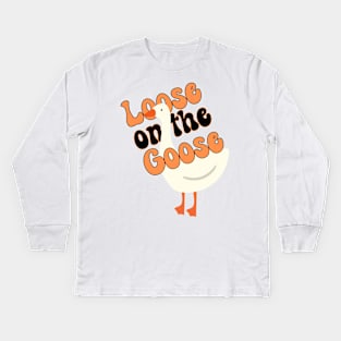 Silly Goose Shirt Funny Loose On The Goose Meme Groovy Retro Wavy Kids Long Sleeve T-Shirt